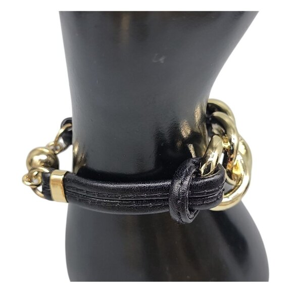 Roberto RFM Nodi Bracelet SZ 6 Gold Tone Links Leather Straps Magnetic Close - Picture 9 of 10